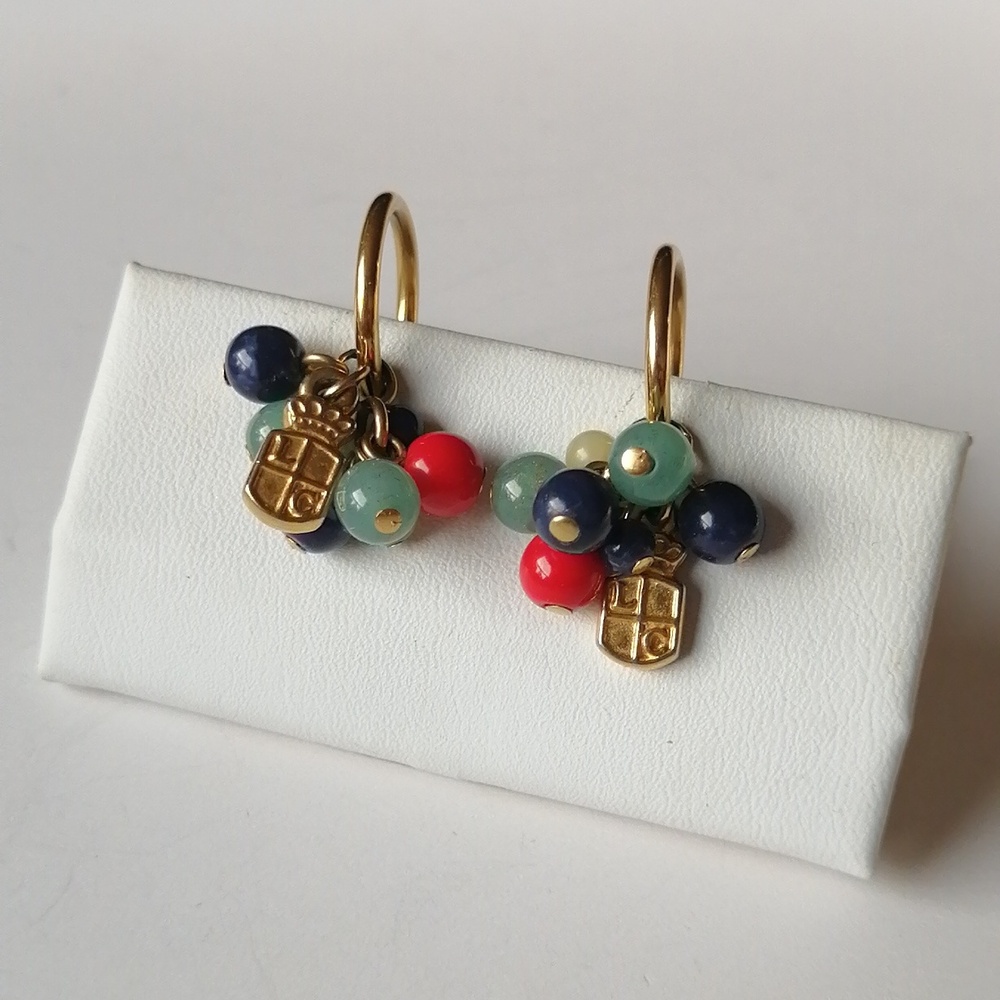 Vintage LC Liz Claiborne Gold-filled Multicolor Beaded Cluster Hoop Earrings